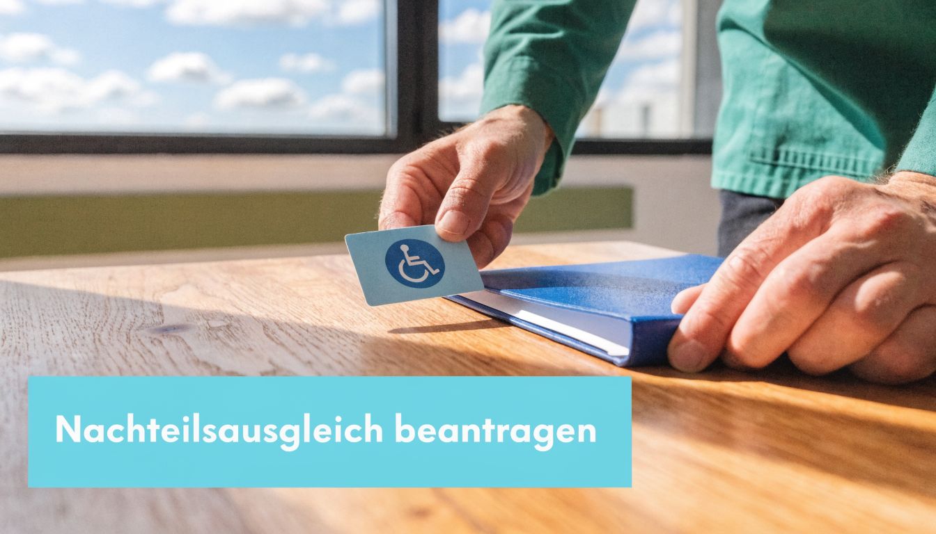 Eine Person legt einen Schwerbehindertenausweis auf einen Tisch, um einen Nachteilsausgleich zu beantragen.