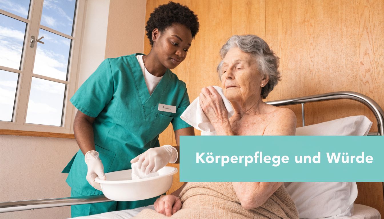 Eine Pflegekraft unterstützt eine ältere Dame bei der persönlichen Körperpflege in einem Krankenhaus oder einer Pflegeeinrichtung.