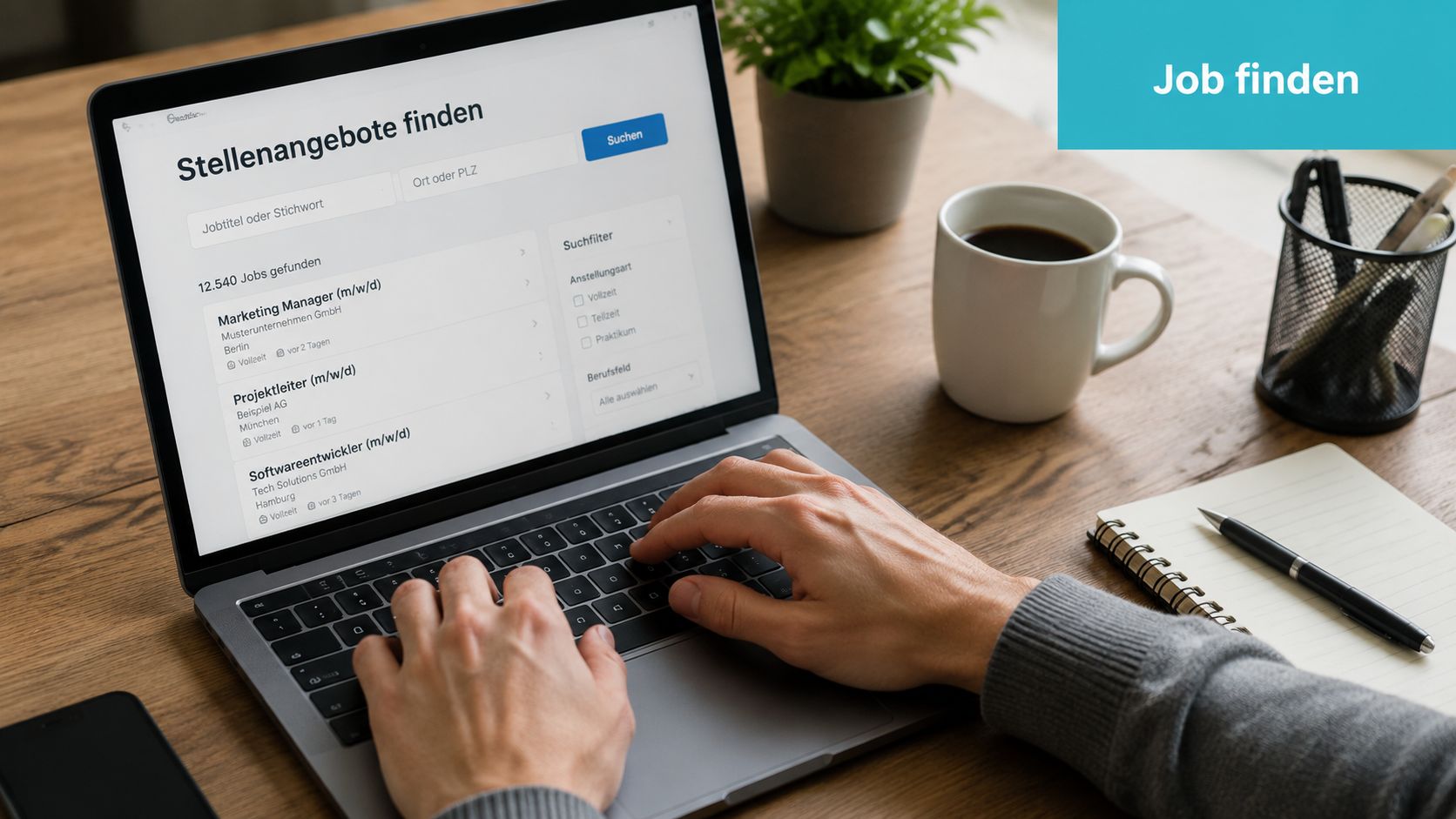 Eine Person sucht auf einem Laptop nach Stellenangeboten für eine Ausbildung oder einen neuen Job.