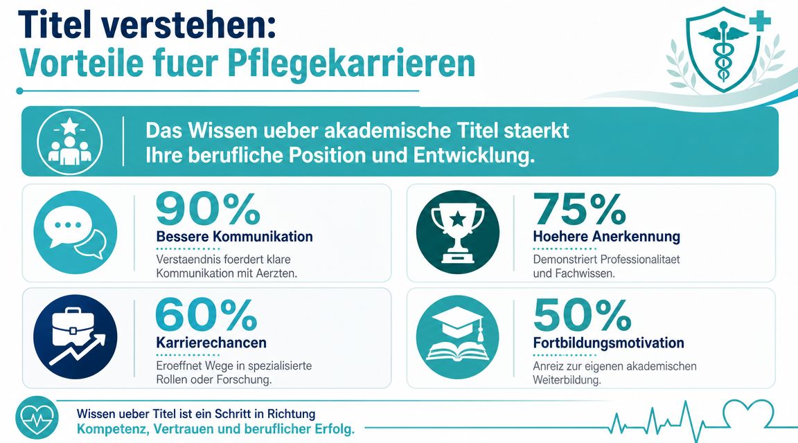 Infografik zeigt die Vorteile akademischer Titel für die berufliche Weiterentwicklung und Karriere in der Pflegebranche auf.