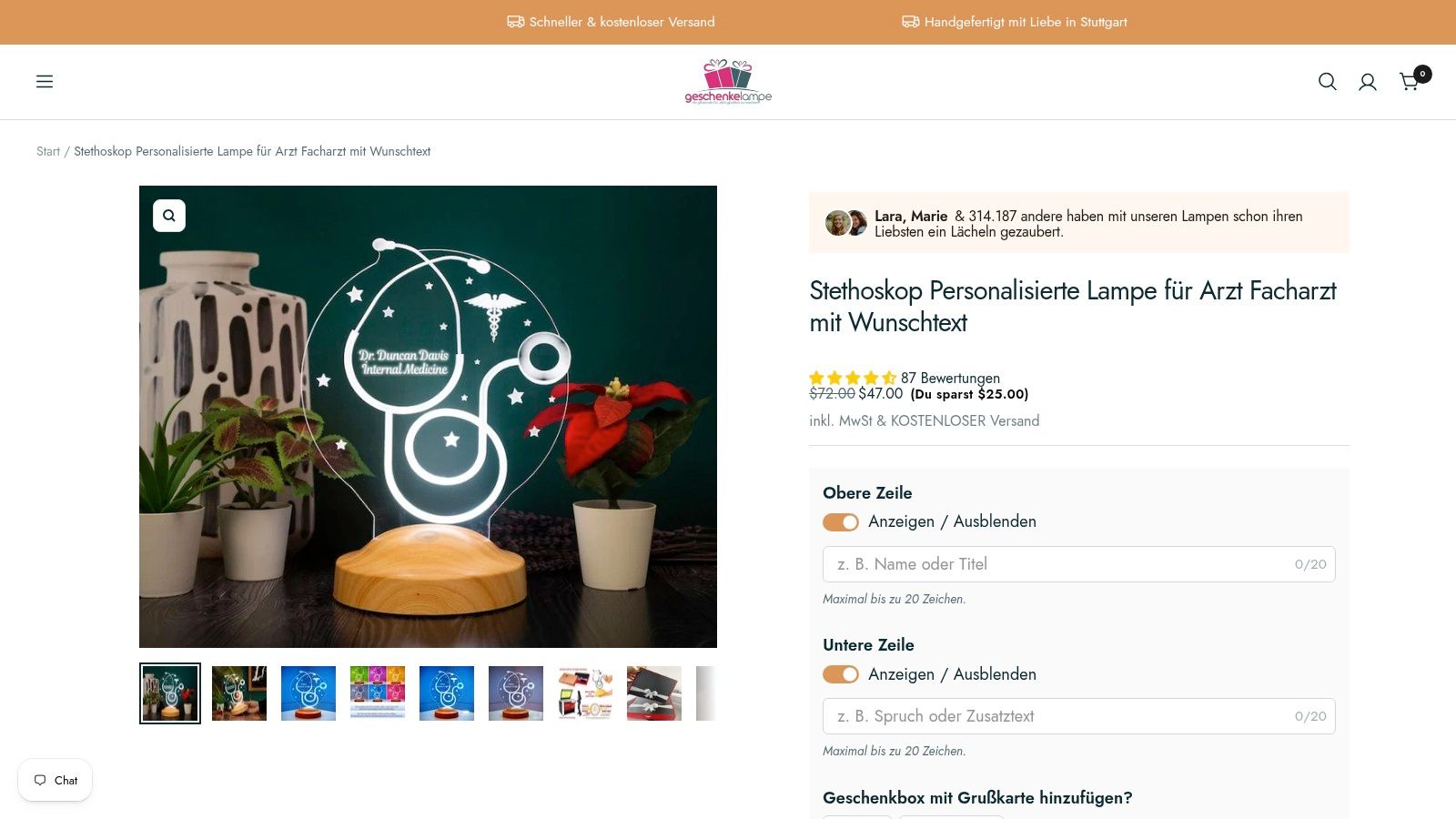 Geschenkelampe LED-Acryl-Lampe Stethoskop mit Wunschtext