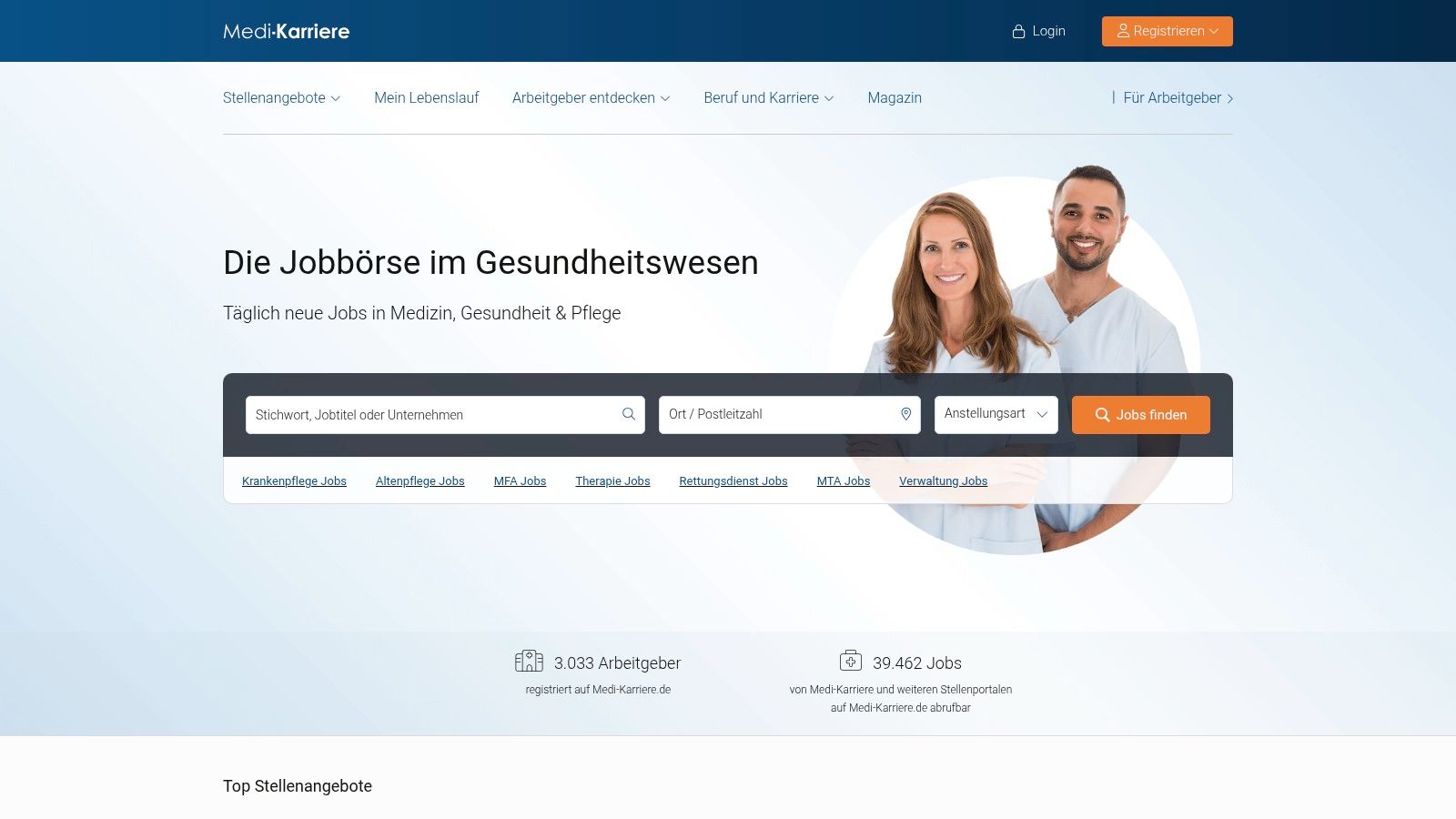 Medi-Karriere, große Jobbörse für Medizin und Pflege