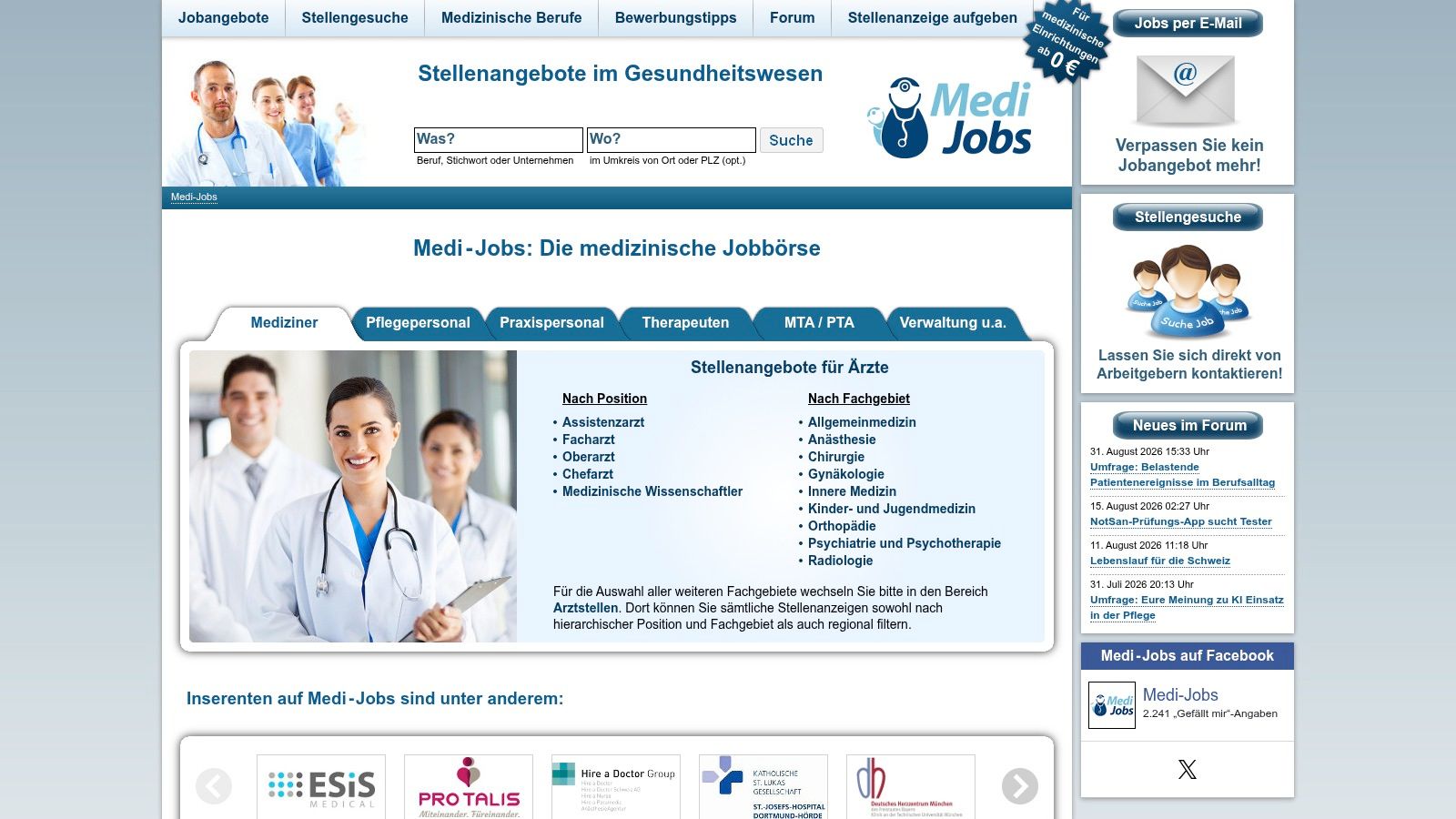 Medi-Jobs, etablierte medizinische Jobbörse mit großer Pflege-Rubrik