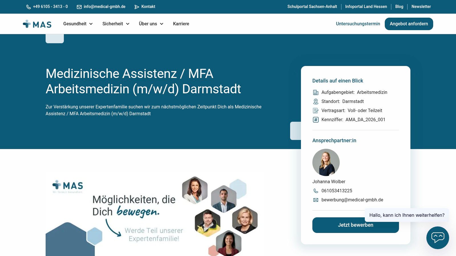 Stellenanzeige für MFA in der Arbeitsmedizin
