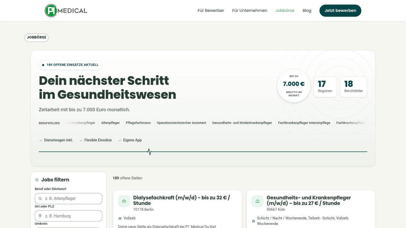 Jobbörse mit Stellenangeboten im Gesundheitswesen